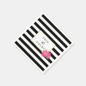 Serviette En Papier Bande noire et pivoine rose (Coin)