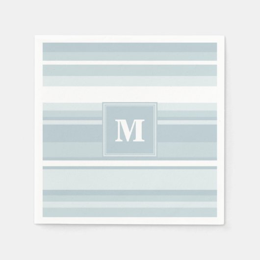 Serviette En Papier Bandes bleu glace monogramme (Devant)