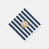 Serviette En Papier Bandes bleu marine simple mariage moderne monogram (Coin)