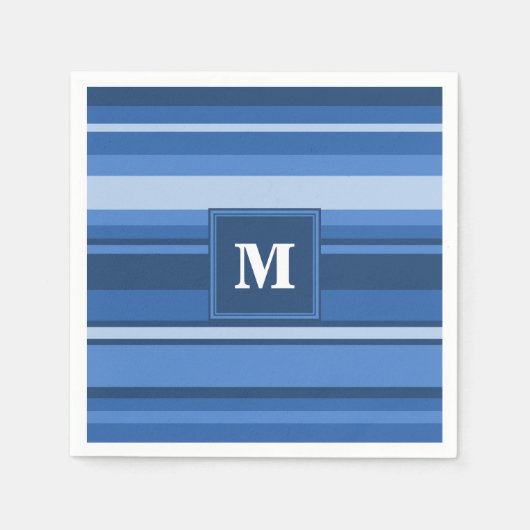 Serviette En Papier Bandes bleu monogramme (Devant)