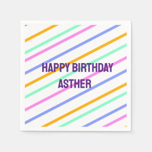 Serviette En Papier Bandes colorées joyeux anniversaire ajouter nom ch