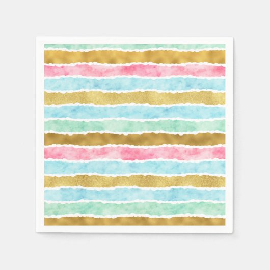 Serviette En Papier Bandes d'aquarelle or chic (Devant)