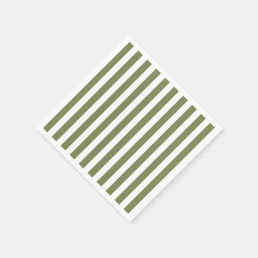 Serviette En Papier Bandes de bonbons vert olive et blanc (Coin)