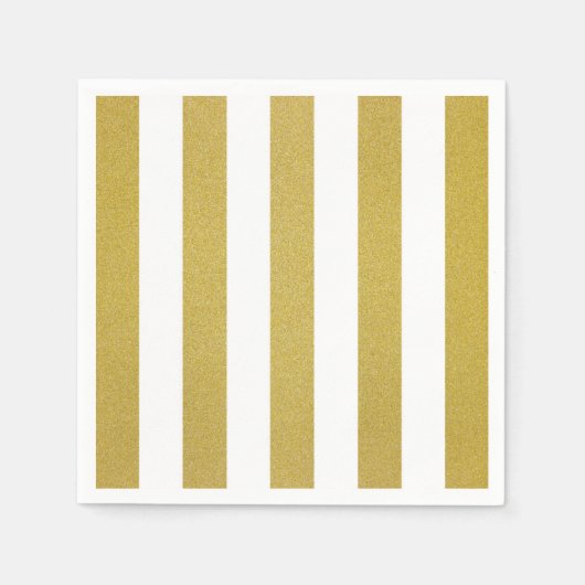 Serviette En Papier Bandes d'or, Blancs, Motif rayé (Devant)