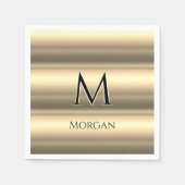 Serviette En Papier Bandes d'or, Nom noir et Monogramme (Devant)