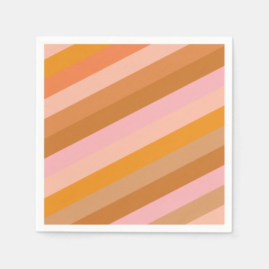 Serviette En Papier Bandes en terre cuite rose orange rétro (Devant)
