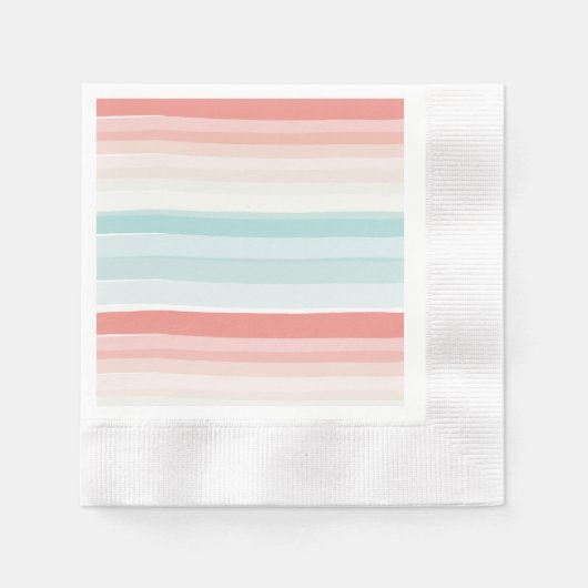 Serviette En Papier Bandes estivales en corail et turquoise (Devant)