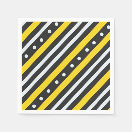 Serviette En Papier Bandes et bulles jaune noir (Devant)