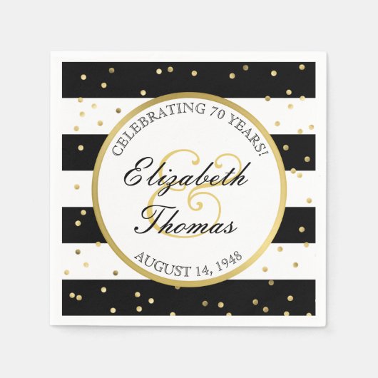 Serviette En Papier Bandes étincelantes | 70e fête du Mariage (Devant)