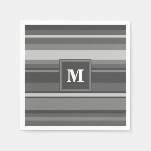 Serviette En Papier Bandes gris monogramme (Devant)