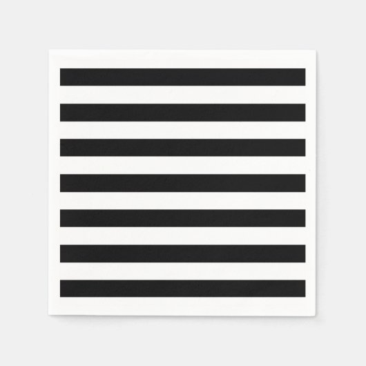 Serviette En Papier Bandes horizontales en noir et blanc tendance (Devant)