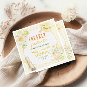 Serviette En Papier Bandes Jaunes Citrons et Fleurs Remise des diplôme