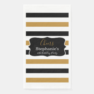 Serviette En Papier Bandes noires, blanches et dorées Anniversaire Nap