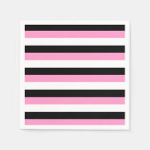 Serviette En Papier Bandes noires, blanches et roses (Devant)