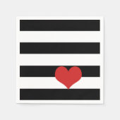 Serviette En Papier Bandes noires et blanches avec Coeur rouge (Devant)
