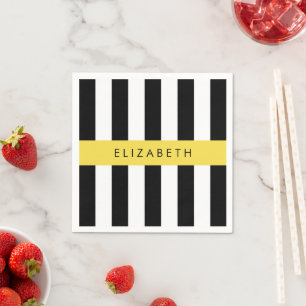 Serviette En Papier Bandes noires et blanches, Gravées, Lignes, Votre