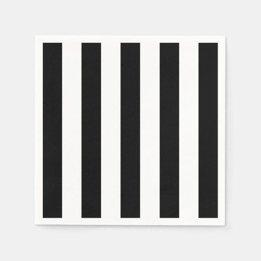 Serviette En Papier Bandes noires et blanches, Motif rayé, Lignes (Devant)