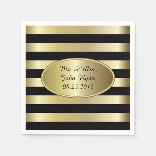 Serviette En Papier Bandes noires et or | Occasion (Devant)