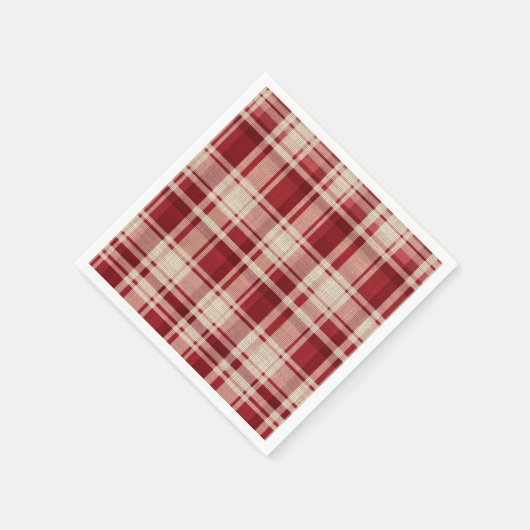Serviette En Papier Bandes Plaid Crème Rouge (Coin)