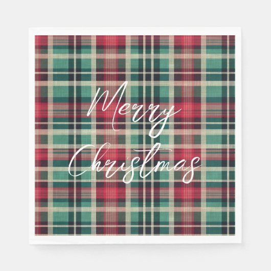 Serviette En Papier Bandes Plaid Vert Crème Rouge (Devant)