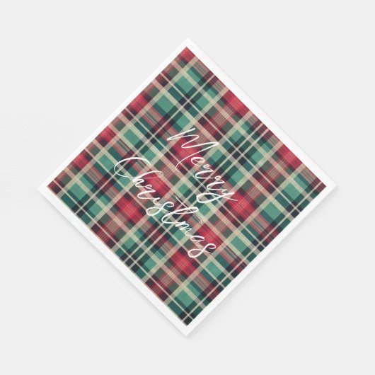 Serviette En Papier Bandes Plaid Vert Crème Rouge (Coin)