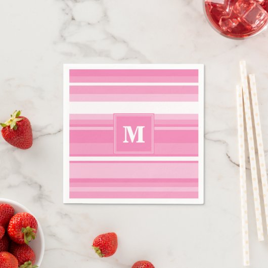Serviette En Papier Bandes rose monogramme (En situation)