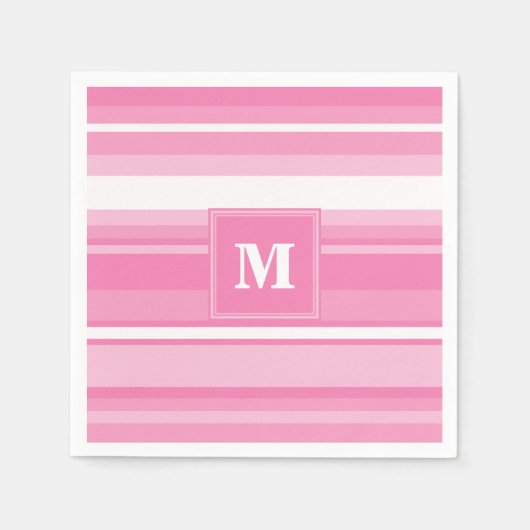 Serviette En Papier Bandes rose monogramme (Devant)