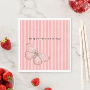 Serviette En Papier Bandes roses avec anniversaire papillon