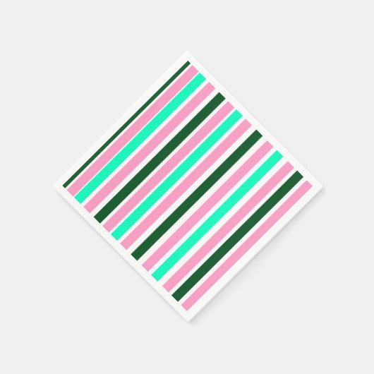 Serviette En Papier Bandes roses et vertes (Coin)