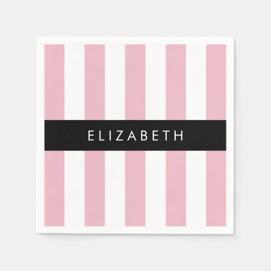 Serviette En Papier Bandes Roses, Motif Gratté, Lignes, Votre Nom (Devant)