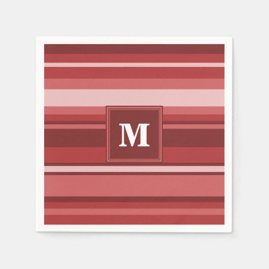 Serviette En Papier Bandes rouges monogrammes (Devant)