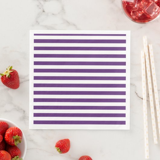 Serviette En Papier Bandes violettes et blanches (En situation)