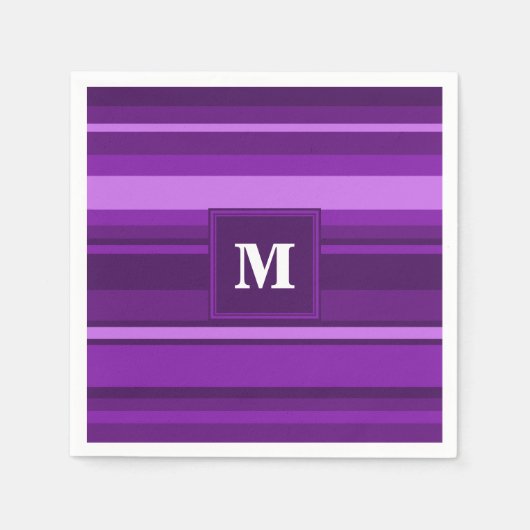 Serviette En Papier Bandes violettes monogrammes (Devant)