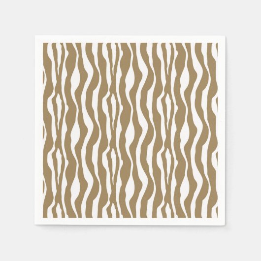 Serviette En Papier Bandes Zèbre - Taupe Tan et Blanc (Devant)