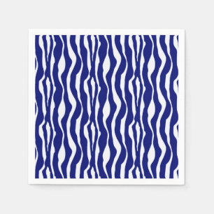 Serviette En Papier Bandes zébrées - Bleu foncé de cobalt et blanc
