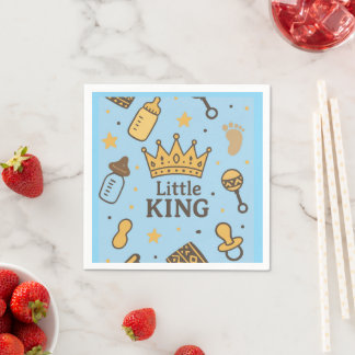 Serviette En Papier "Bannière de Baby shower Little King - Blue & Gold