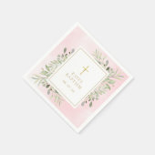 Serviette En Papier Baptême au feuillage à l'aquarelle rose (Coin)