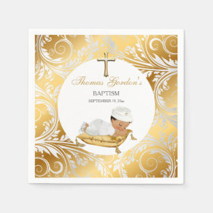 Serviette En Papier Baptême bébé garçon ethnique Or Argent