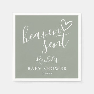 Serviette En Papier Baptême Bébé Genre Neutre Vert Sauge Envoyé du Cie