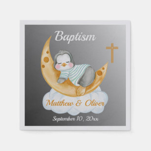 Serviette En Papier Baptême Bébé Pingouin Et Lune