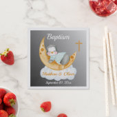 Serviette En Papier Baptême Bébé Pingouin Et Lune (En situation)