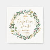 Serviette En Papier Baptême Bébé Vert Gold Foliage (Devant)