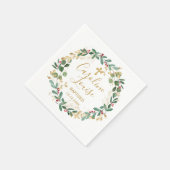 Serviette En Papier Baptême Bébé Vert Gold Foliage (Coin)