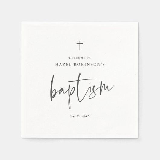 Serviette En Papier Baptême blanc de script simple (Devant)