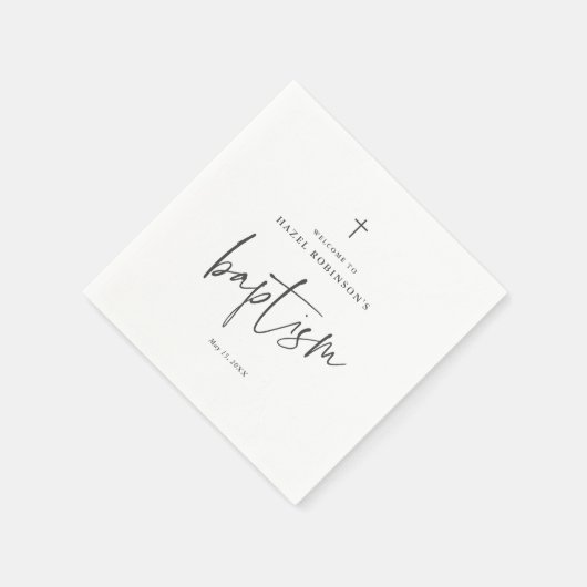 Serviette En Papier Baptême blanc de script simple (Coin)