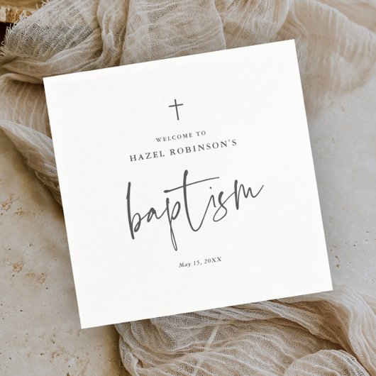 Serviette En Papier Baptême blanc de script simple
