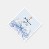 Serviette En Papier Baptême bleu arc fleurons (Coin)