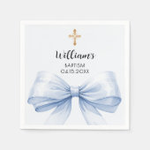 Serviette En Papier Baptême bleu arc garçon croix or (Devant)