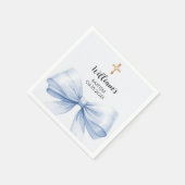 Serviette En Papier Baptême bleu arc garçon croix or (Coin)