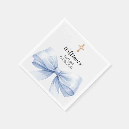 Serviette En Papier Baptême bleu arc garçon croix or (Coin)